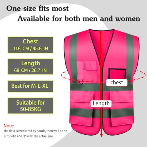 Safety Vests 20 Pack,Hi Vis Construction Vest with 5 Pockets and Zipper,Reflective Vest for Men Women Work One Size - color: Pink