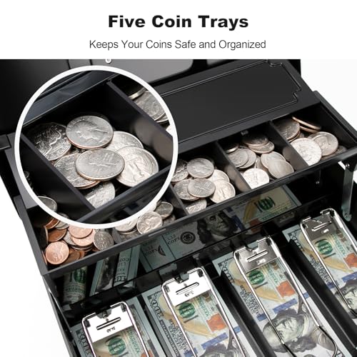 Cash Box with Snap Latch Combination Lock and Sliding Coin Lid, Secure Cash Box with Money Tray and Lock, Durable Safe Money Box for Home and Office,Black,11.8"L x 9.5"W x 3.5"H - color: True Black