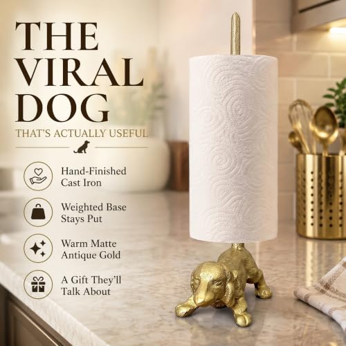 WallCharmers Gold Dog Paper Towel Holder & Metal Toilet Paper Holder Stand - color: Gold Dog