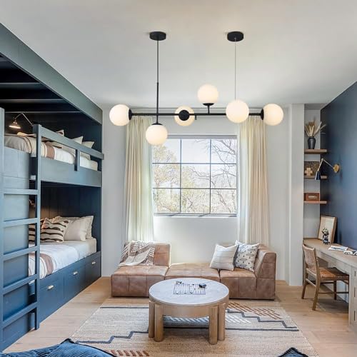 KCO Black Linear Pendant Light Frosted White Glass Globe Sputnik Chandelier - color: Black+White