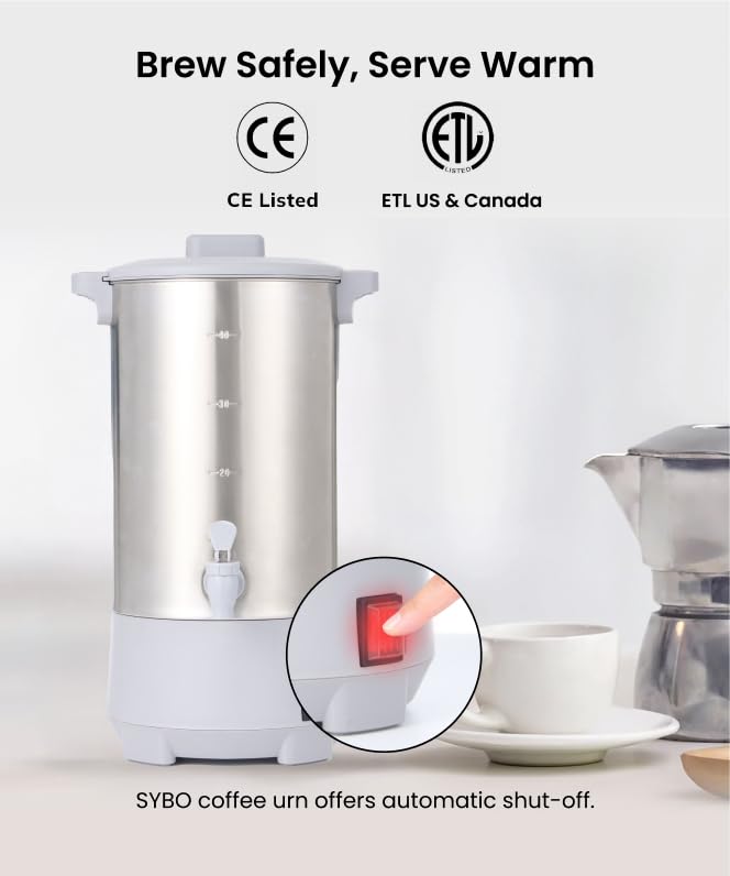 SYBO 45 Cup Coffee Urn, 6L Commercial Stainless Steel Coffee Maker - size: 45Cup Grey