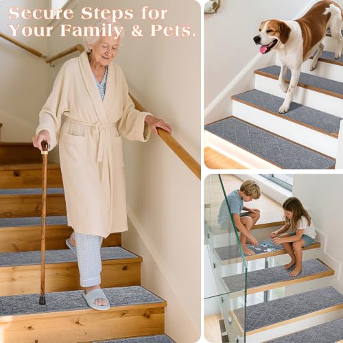 Stair Treads for Wooden Steps 15 PCS, Non Slip Stair Rugs Grey - color: Grey