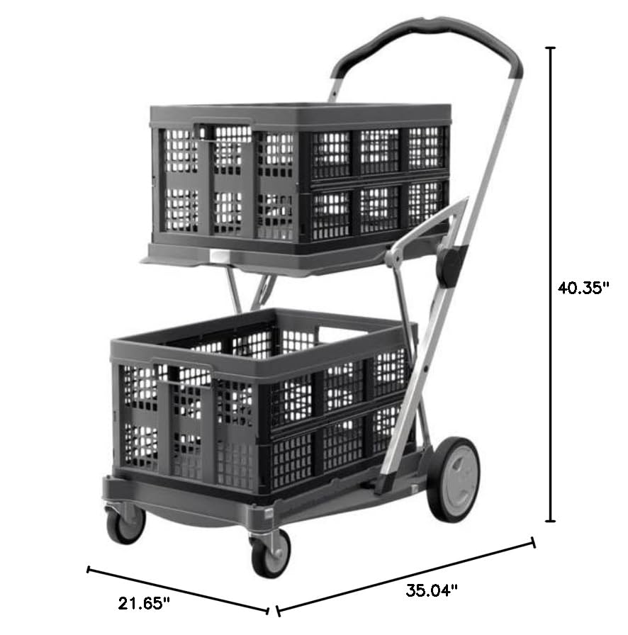 CLAX® The Original | Made in Germany | Multi Use Functional Collapsible Carts | Mobile Folding Trolley | Storage Cart Wagon | Shopping Cart with 2 Storage Crates | Platform Truck (Light Grey)