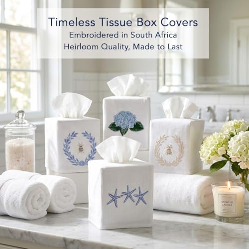 Jacaranda Living Square Tissue Box Cover, Linen/Cotton Fabric Tissue Holder, Decorative Cloth Tissue Cube Cover, Embroidered Bee Designs, Napoleon Bee Wreath (Beige) - color: Napoleon Bee Wreath (Beige)