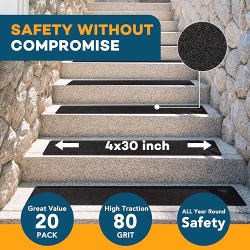 VOISEN Outdoor Stair Treads,4" x 30" 20 Pack Pre-Cut Non Slip Strips - size: 4"x30"