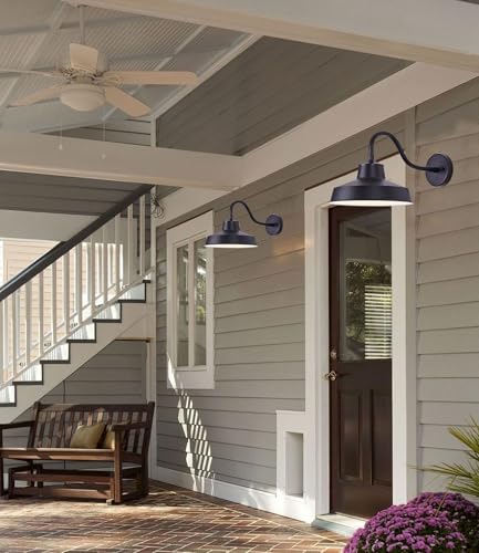 Dusk to Dawn Outdoor Lighting Fixture Gooseneck Barn Wall Light 11", Black Finish White Interior Shade, Photocell Sensor, Lighting for Garage, Workshop, Patio House Porch Garage Yard - size: 11 in