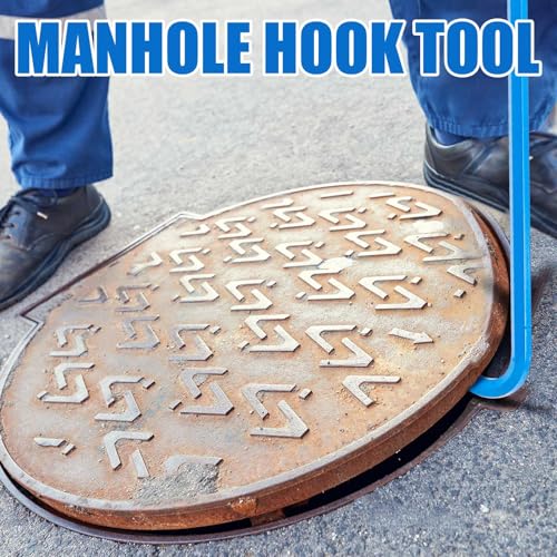 Therwen 2 Pcs Manhole Cover Hook 30 Inch with 5/8" Hex Alloy Steel Rigid Heavy Duty Manhole Cover Lifter with Inline Handle for Lid Puller Moving(Blue) - color: Blue, size: 30inch
