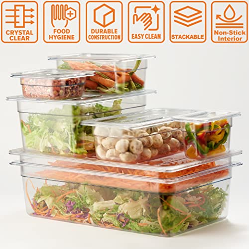 CURTA 6-Pack 1/4 Size 4" Deep NSF Polycarbonate Food Pans | Dishwasher & Freezer Safe Clear Container for Prep Tables, Buffet, Salad Bar, Commercial & Home Kitchen - color: 1/4 Size, size: 4" Deep