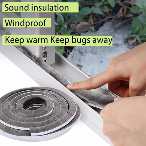 ZOMPAGO Brush Weather Stripping Door Window Seal,0.4 in x0.4 x 32.8 FT - size: 1 Roll, 0.4 in x 0.4 in x 32.8 FT, Grey