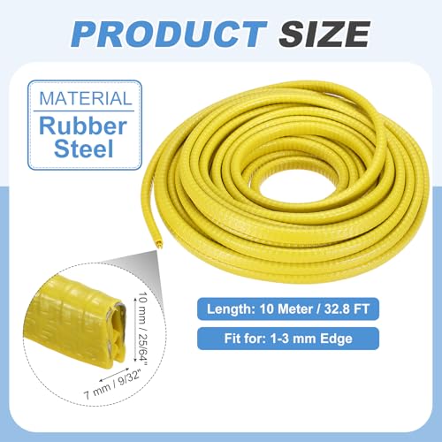 PATIKIL Rubber Edge Trim Guard, 32.8 ft x 25/64" x 9/32" U Channel Edge Protector Seal Strip with Metal Clips Fit for 1-3mm Edge for Car Door Sheet Metal Hatches Table Corners, Yellow - color: Yellow, size: 32.8 ft x 25/64 in x 9/32 in