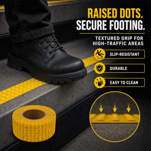 Raised Reflective Pavement Marking Tape, Slip-Resistant Durable Heavy-Duty Rubber Base for Outdoor Use, Ideal for Driveways, Walkways & Parking Areas (Yellow, 4 Inch x 75 Feet) - size: 4 Inch X 75 Feet