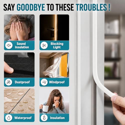 40FT Weather Stripping Door Seal, Self-Adhesive Silicone D-Shaped Seal Strip for Door Frame & Window Gaps, Soundproof Insulation Gap Filler - color: White, size: M (3/8"W × 5/16“T) 40FT