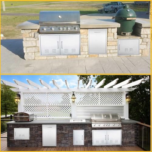 Outdoor Kitchen Doors, 42x21 Inch 304 Stainless Steel BBQ Access Door with Vent, Double Steel Doors for Outdoor Grill Island - size: 42W x 21H