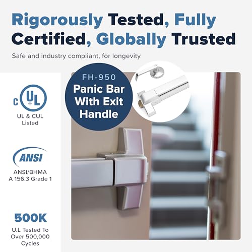 FORTSTRONG Panic Bars for Exit Doors Push Bar Panic Exit Device Commercial Door Push Bar Hardware with Crash Bar Emergency Door Opener Lock Keypad Compatible Heavy Duty - Grade 1 UL & ADA Compliant - color: Silver