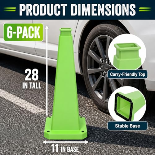 BESEA 6 Pack 28 Inch Green Traffic Cones with Weighted Base - color: Green, size: 28INCH