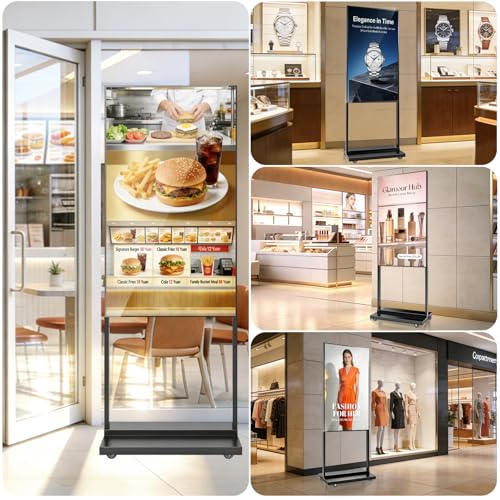 32 Inch Floor Standing Digital Signage, 700nits High Brightness Slim Frameless Advertising Display, Digital Signage with CMS/U-Disk Plug&Play, Split Screen, 7/24 Timer switch,HDMI/USB/WiFi/Android OS