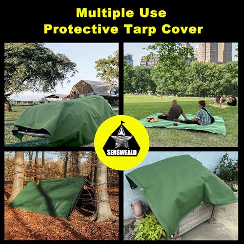 16oz Large Heavy Duty Canvas Tarp 7x10 Feet Water-Resistant - color: 28mil-green, size: 7x10 Feet-Finished size