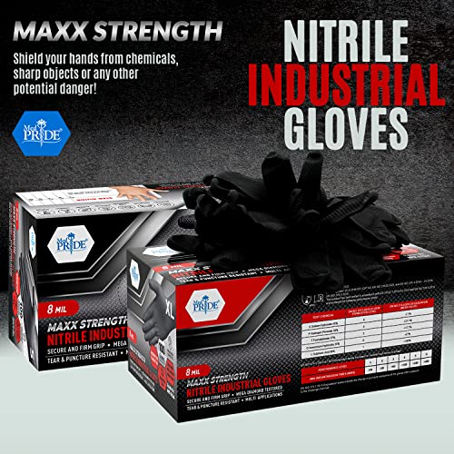 MED PRIDE Maxx Strength Nitrile Industrial Black, 8 Mil Thick - Diamond Texture Disposable Heavy-Duty, Tear-Resistant - size: Medium