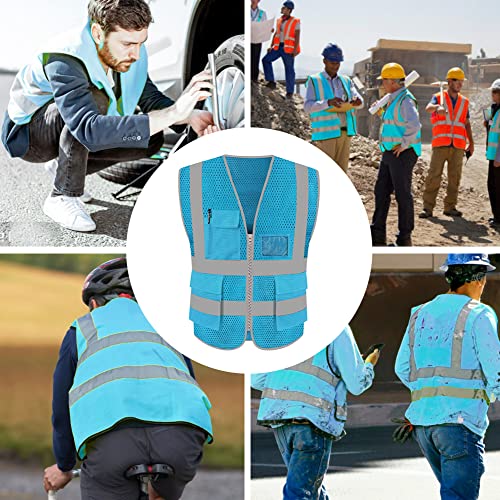 FEimaX High Visibility Safety Vest Mesh Work Vests with Reflective Strips - color: Azure, size: Medium