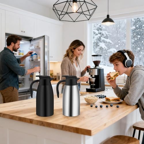 70oz Thermal Coffee Carafe Insulated Coffee Thermo,2 Pack Stainless Steel Thermo Pitcher,Double Walled Vacuum Insulation Coffee Carafes For Keeping Hot,Tea Water Hot Beverage Dispenser - color: Silver&Black