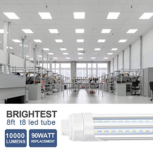 R17D LED Bulb Light 8FT, 90W T8 LED Tubes, 10000LM, Clean Cover, HO Rotatable End 8FEET 2 Pin Shop Light, 6000K, T8 T10 T12 Fluorescent Light Replacement, Ballast Bypass,Dual-End Powered (6-Pack) - size: 6 Count (Pack of 1)