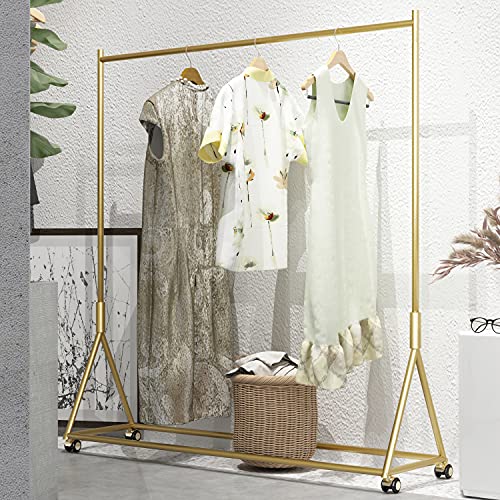 HOMEKAYT Gold Clothing Rack, Rolling Clothes Rack -59’’L - color: on wheels