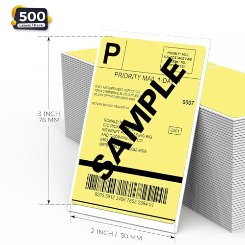 Yellow Thermal Labels 3 ×5 Inch Waterproof Vinyl Stickers 300 PCS - color: Yellow