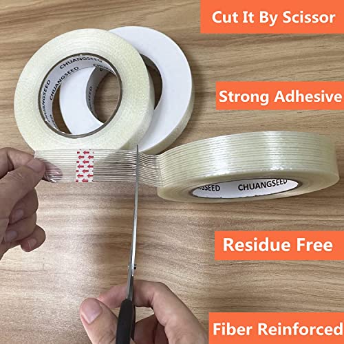 CHUANGSEED 3Pack Mono Filament Strapping Tape 6.2mil x 1Inch x 60yds Commodity Grade Heavy Duty Transparent Reinforced Fiberglass Tape - size: Mono 1" x 60y 3-Pack