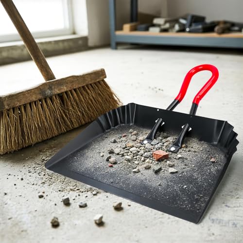 2PK 17” Heavy Duty Dustpan Metal Outdoor Dust Pans with Rubberized Non Slip Handle Extra Large Shovel Scooper for Commercial&Industrial Uses