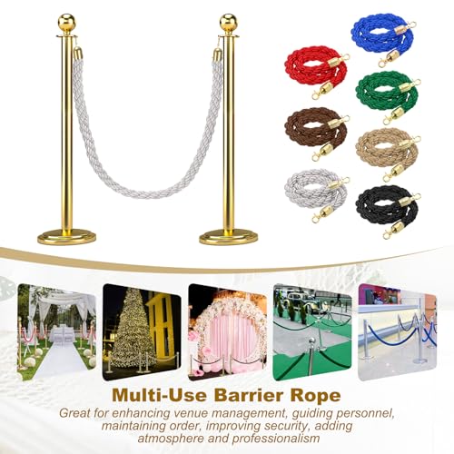 MECCANIXITY Twisted Stanchion Rope 5 Ft/1.5 M, Barrier Rope Twisted Post Ropes with Snap Hooks for Posts Stands Queue Divider Crowd Control, White Golden - color: White Golden, size: 5 Ft