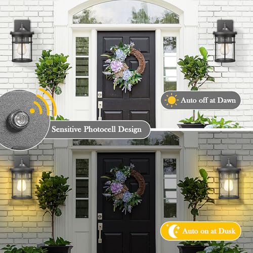 Dusk to Dawn Outdoor Wall Lighting Outdoor Wall Lantern with Sensor Exterior Wall Light Anti-Rust Porch Light Fixtures Wall Mount Waterproof Wall Sconce with Seeded Glass for House Patio Garage - size: DIA-6.7"Medium-2 Pack