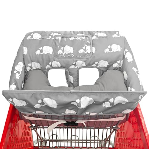 Love&go Soft Pillow Attached 2-in-1 Shopping Cart and High Chair Cover for Baby, Cotton Padded Cart Cover, Fold'n Roll Style, Portable with Carry Bag (Gray Elephant) - color: Gray Elephant