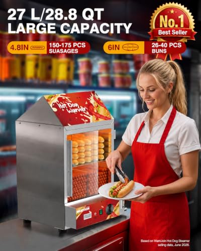 WantJoin Hot Dog Machine, Kitchen 28.8QT Commercial Hot Dog Machine - color: Silver, size: 28.8QT