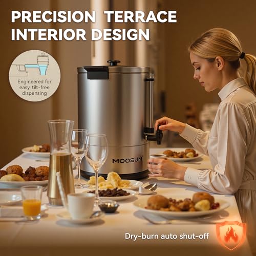 100-Cup Commercial Coffee Maker Hot Water Urn, 4 Gallon Large Capacity Hot Drink Dispenser, 1500W Quick Brew for Catering Events, Stainless Steel