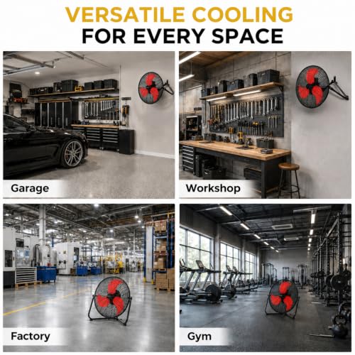 18‑Inch Industrial Floor Fan, 5300 CFM, 2‑in‑1 Wall‑Mount & Floor Design - color: Red