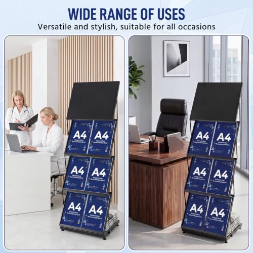 AmazingSpark Brochure Display Stand Foldable Magazine Rack Portable Double A4 Size Literature Brochure Holder Magazine Rack Metal 10 Pockets with Carrying Bag for Trade Show Exhibition Office (4-tier)