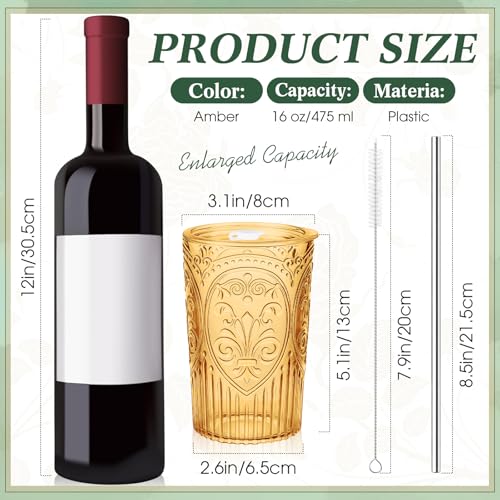 Wiwiqing 12 Set 16oz Vintage Tumbler with Lid and Straw Bulk, Amber - color: Amber