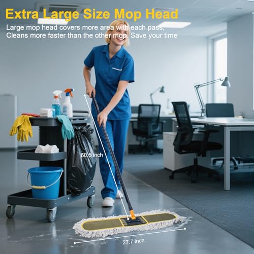 24" Commercial Dust Mop with 2 Replacement Mop Pads, 60.5 Inch - size: 24 inch