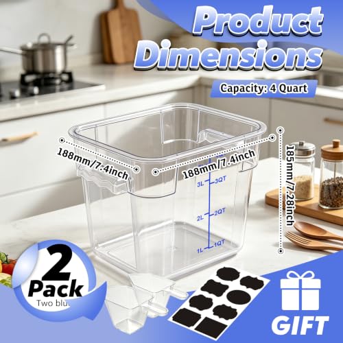 2 Pack 4QT Commercial Clear Food Storage Containers with Lid, NSF - color: Blue, size: 4Qt-2 Pack