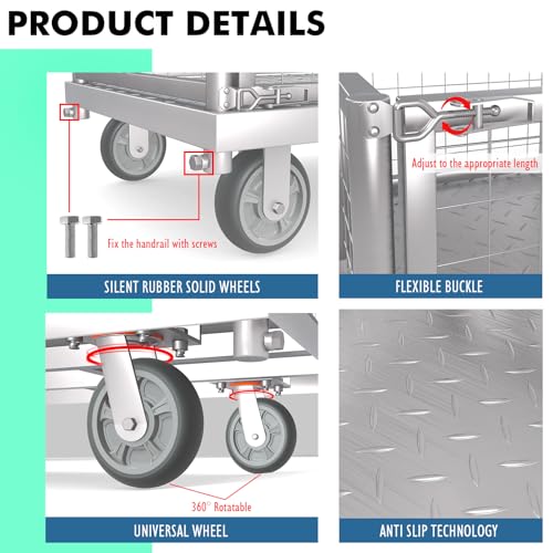 4-in-1 Platform Truck Cart with Cage 2600lbs Capacity (41“L x 24" W) - style: 41"x24" with Low Fence