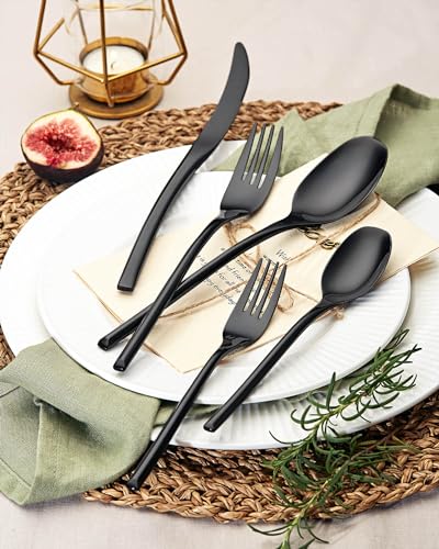 Lemeya 40-Piece Black Silverware Set for 8,Modern 18/10 Stainless Steel Flatware Set,Luxury Cutlery Set,Unique Utensils Set for Restaurant,Spoons and Forks Set,Mirror Polished,Dishwasher Safe - color: Black, size: 40 Pieces Set