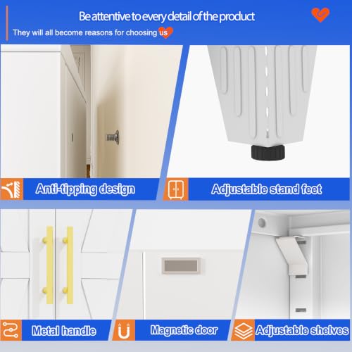 GAIOUS 61" Tall Kitchen Pantry Cabinet,Metal Storage Cabinet White Cupboard - color: White, size: 13.78"D x 27.55"W x 61"H