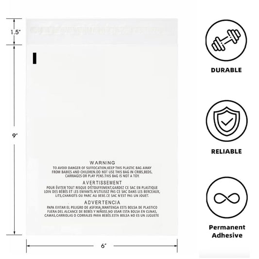 POLYSELLS 200 Count 6x9” Clear Poly Bags with Suffocation Warning Self-Sealing Plastic Bags for Shipping, Retail Packaging, T-Shirts & Clothing - Permanent Adhesive - color: Transparent, size: 6"x9" 200 Count