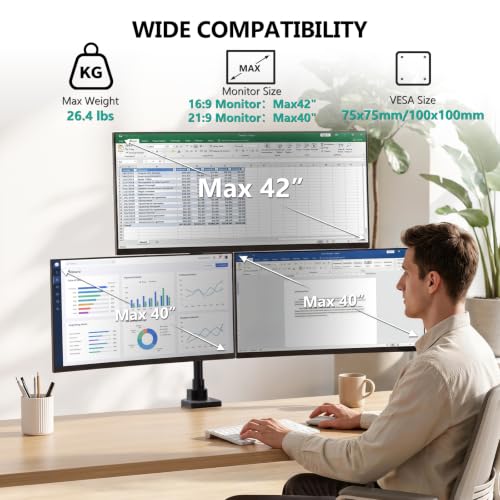 WALI Stacked Triple Monitor Mount for 13-42 inch Curved Screen, Max 26.4lbs - color: Black (Triple), size: 13" to 42"
