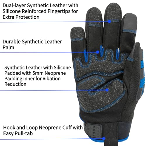 Work Gloves,Safety Mechanic Glove,Impact Protection,Large,Blue+Black - color: Blue+black, size: Large
