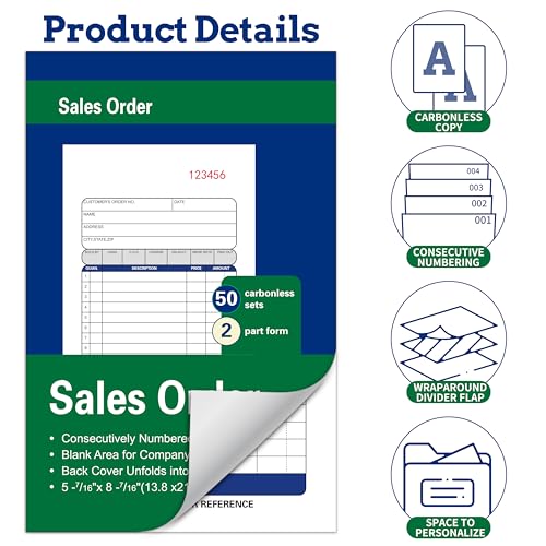 6 Pack Large Sales Order Books, 2-Part Carbonless, 5-7/16 x 8-7/16 Inches - color: 6 Books-large -2 Part