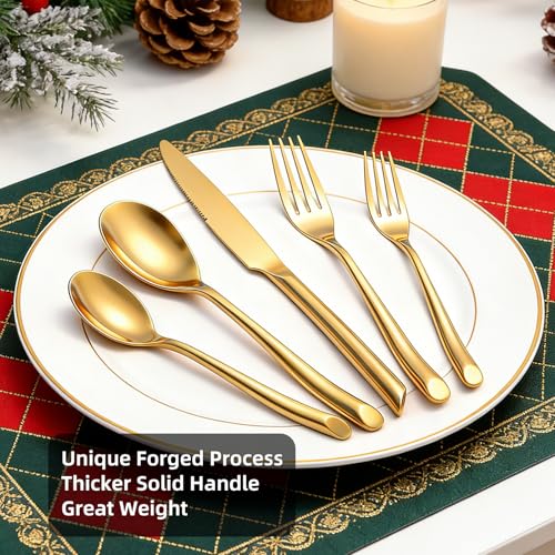 Gold Silverware Set, 40 Piece Stainless Steel Flatware Utensil Cutlery Set - size: 40 PCS
