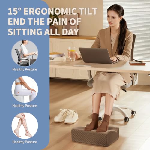 Foot Rest Under Desk with Rocking Base | Brown Checkered Pattern - color: Brown Checkered Pattern, size: 12.6" L x 15" W x 6.1"