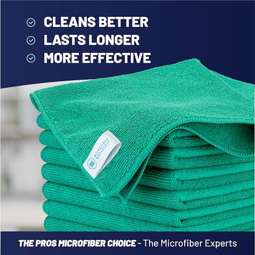 Microfiber Wholesale MW Pro 16x16 Microfiber Wash Cloths - Absorbent Kitchen Dish Rags & Counter Wipes - Heavy Duty Scrubbing Towels for Restaurants & Food Prep (Green, 12-Pack) - color: Green