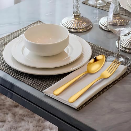 Unokit 24-Piece Spoons and Forks Set Silverware Set - Forks and Spoons Stainless Steel Silverware for Home, Kitchen and Restaurant, 12-Fork and 12-Spoon, Mirror Polished & Dishwasher Safe, Gold - size: gold forks and spoons 24 piece